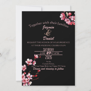 Cherry Blossoms Pink Red Watercolor Invitation