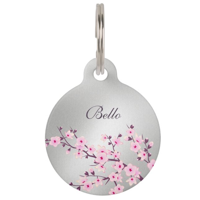 Cherry Blossoms Pink Shiny  Personalize Pet Tag (Front)
