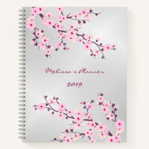 Cherry Blossoms Pink Silver Add Name And Year Notebook