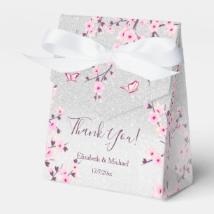 Cherry Blossoms Pink Silver Glitter Custom Wedding Favor Box