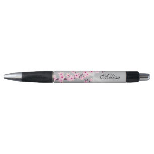 Cherry Blossoms  Pink Silver Monogram Pen