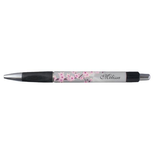 Cherry Blossoms  Pink Silver Monogram Pen (Front)