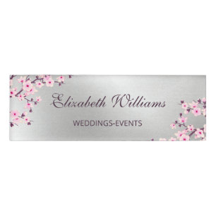 Cherry Blossoms Pink Silver  Name Tag