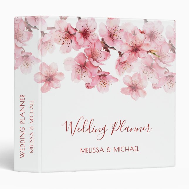 Cherry Blossoms Pink White Custom Wedding Binder (Front/Spine)
