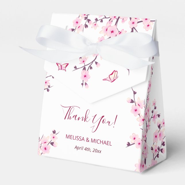 Cherry Blossoms Pink White Custom Wedding Favor Box (Front Side)