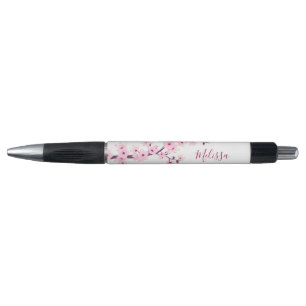 Cherry Blossoms Pink White Monogram Pen