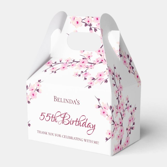 Cherry Blossoms Pink White Thank You Birthday   Favor Box (Front Side)