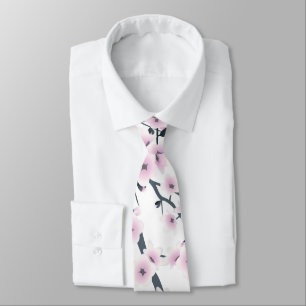 Cherry Blossoms Pink White Tie
