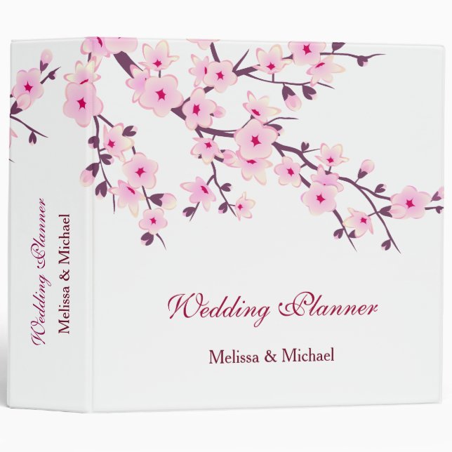 Cherry Blossoms Pink White Wedding Binder (Front/Spine)