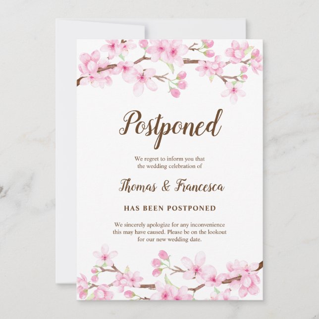 Cherry Blossoms Postponed Wedding Announcement (Front)