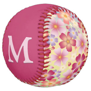 Cherry Blossoms Pretty Floral Custom Monogrammed Softball
