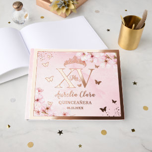 Cherry Blossoms Quinceañera Quince 15 XV Rose Gold Guest Book