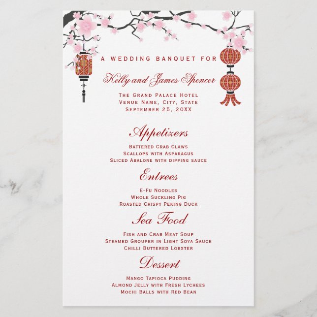 Cherry  Blossoms & Red Lanterns | Menu Cards (Front)