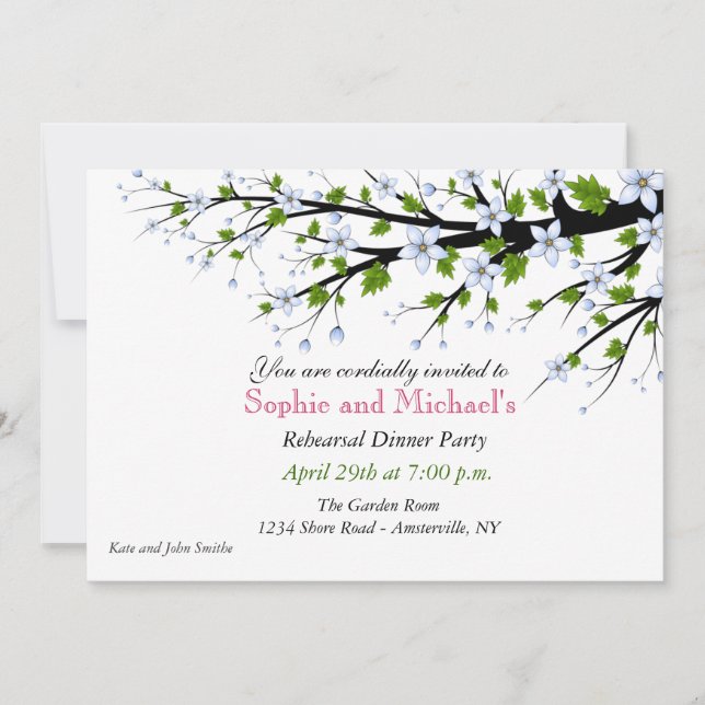 Cherry Blossoms Rehearsal Dinner Party Invitation (Front)