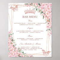 Cherry Blossoms Rose Gold Butterflies Bar Menu