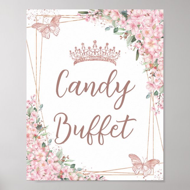 Cherry Blossoms Rose Gold Butterflies Candy Buffet Poster (Front)
