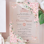 Cherry Blossoms Rose Gold Butterflies Quinceañera Acrylic Invitations<br><div class="desc">Personalize this pretty cherry blossoms Quinceañera / Sweet 16 birthday acrylic invitation easily and quickly. Simply click the Edit Using Design Tool button to further edit the texts, change fonts and fonts colours. Featuring beautiful watercolor cherry blossoms flowers, rose gold butterflies and a rose gold geometric frame. Matching items available...</div>