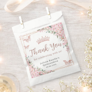 Cherry Blossoms Rose Gold Butterflies Quinceanera Favour Bag