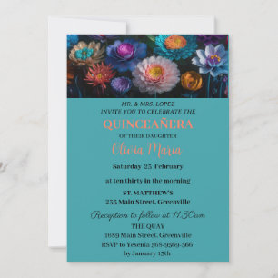 Cherry Blossoms Rose Gold Butterflies Quinceañera  Invitation