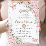 Cherry Blossoms Rose Gold Butterflies Quinceañera Invitation<br><div class="desc">Personalize this pretty cherry blossoms Quinceañera / Sweet 16 birthday invitation easily and quickly. Simply click the customize it further button to edit the texts, change fonts and fonts colours. Featuring beautiful watercolor cherry blossoms flowers, rose gold butterflies and a rose gold geometric frame. Matching items available in store. (c)...</div>