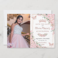 Cherry Blossoms Rose Gold Butterflies Quinceañera