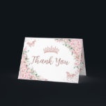 Cherry Blossoms Rose Gold Butterflies Quinceañera Thank You Card<br><div class="desc">This pretty cherry blossoms floral Quinceañera / Sweet 16 Folded Tent Style Thank You Card features beautiful pink cherry blossoms, a rose gold crown and butterflies. Simply click the customize it further button to edit the texts, change fonts and fonts colours. Matching items available in store. (c) Somerset Fine Paperie...</div>