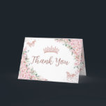 Cherry Blossoms Rose Gold Butterflies Quinceañera Thank You Card<br><div class="desc">This pretty cherry blossoms floral Quinceañera / Sweet 16 Folded Tent Style Thank You Card features beautiful pink cherry blossoms, a rose gold crown and butterflies. Simply click the customize it further button to edit the texts, change fonts and fonts colours. Matching items available in store. (c) Somerset Fine Paperie...</div>