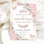 Cherry Blossoms Rose Gold Butterflies Sweet 16 Save The Date<br><div class="desc">Personalize this pretty cherry blossoms Quinceañera / Sweet 16 birthday save the date easily and quickly. Simply click the customize it further button to edit the texts, change fonts and fonts colours. Featuring beautiful watercolor cherry blossoms flowers, rose gold butterflies and a rose gold geometric frame. Matching items available in...</div>