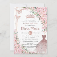 Cherry Blossoms Rose Gold Dress Gown Quinceañera