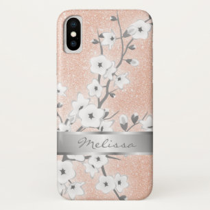 Cherry Blossoms Rose Gold Monogram Bling Case-Mate iPhone Case