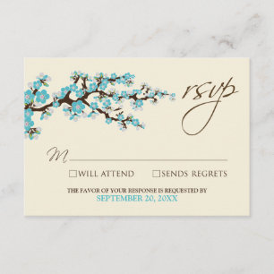 Cherry Blossoms RSVP Card (aqua)