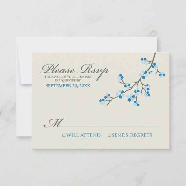 Cherry Blossoms RSVP Card (blue/grey) (Front)