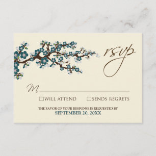 Cherry Blossoms RSVP Card (teal)
