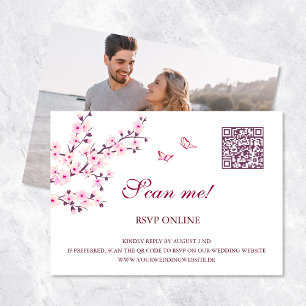Cherry Blossoms RSVP Online QR Code Enclosure Card