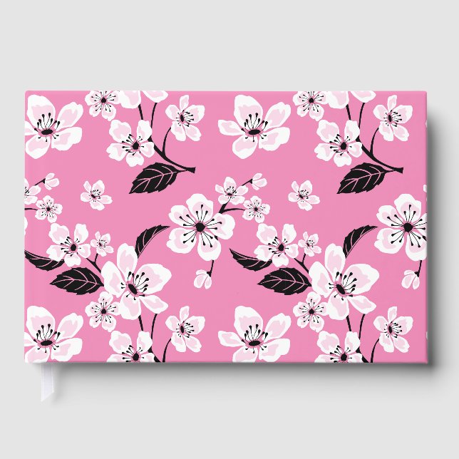 CHERRY BLOSSOMS - SAKURA PATTERN IN LITE PINK GUEST BOOK (Front)