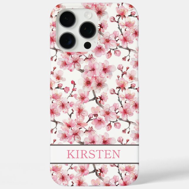 Cherry Blossoms Sakura Pattern Monogrammed Case-Mate iPhone Case (Back)