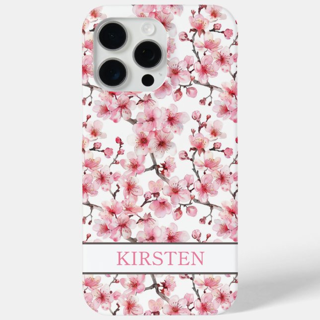 Cherry Blossoms Sakura Pattern Monogrammed Case-Mate iPhone Case (Back)