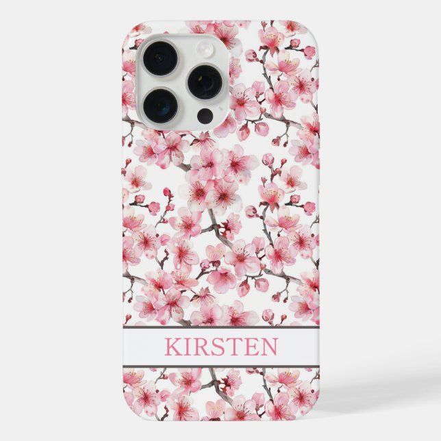 Cherry Blossoms Sakura Pattern Monogrammed iPhone Case (Back)