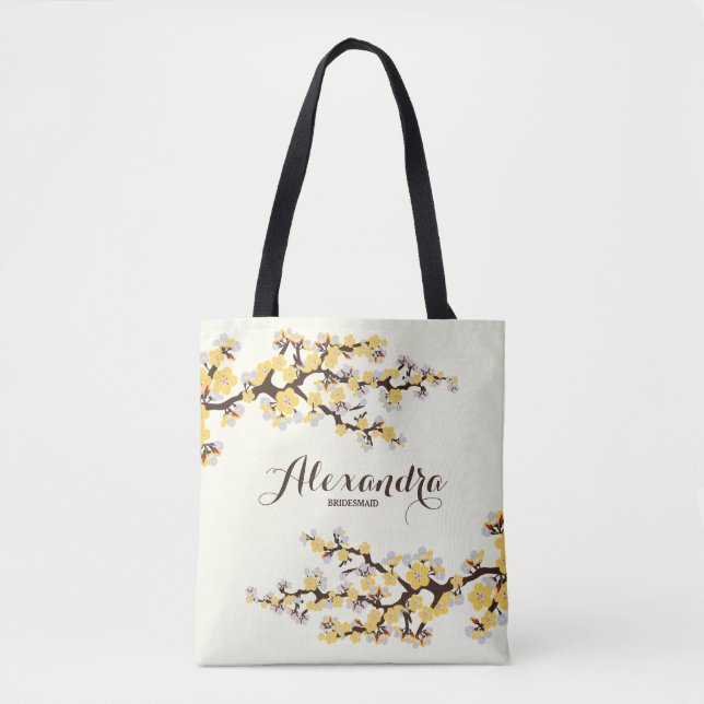 Cherry Blossoms Sakura Wedding Party Tote (yellow) Bag (Front)