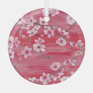Cherry blossoms, seamless, watercolor pattern. glass ornament