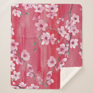 Cherry blossoms, seamless, watercolor pattern. sherpa blanket