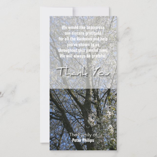 Cherry Blossoms Sympathy Thank You photo card (Front)