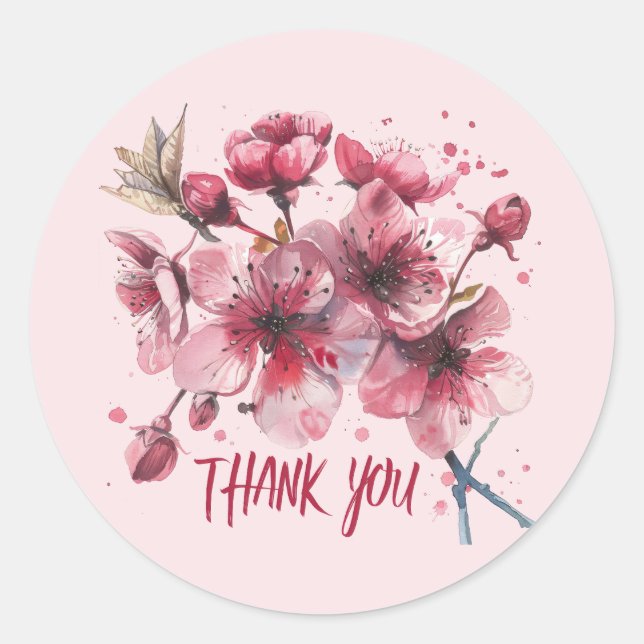 Cherry blossoms. Thank You.  Classic Round Sticker (Front)