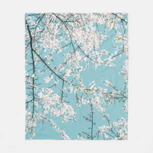 Cherry Blossoms: Turquoise Floral Trend Fleece Blanket