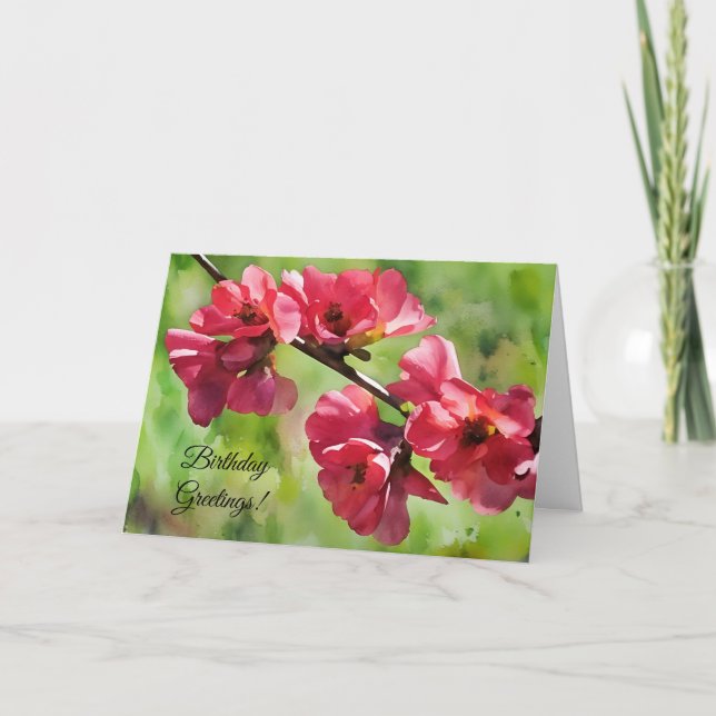 Cherry Blossoms Watercolor Art Birthday Card (Front)