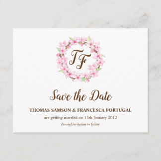 Cherry Blossoms Watercolor Wedding Save the Date Invitation