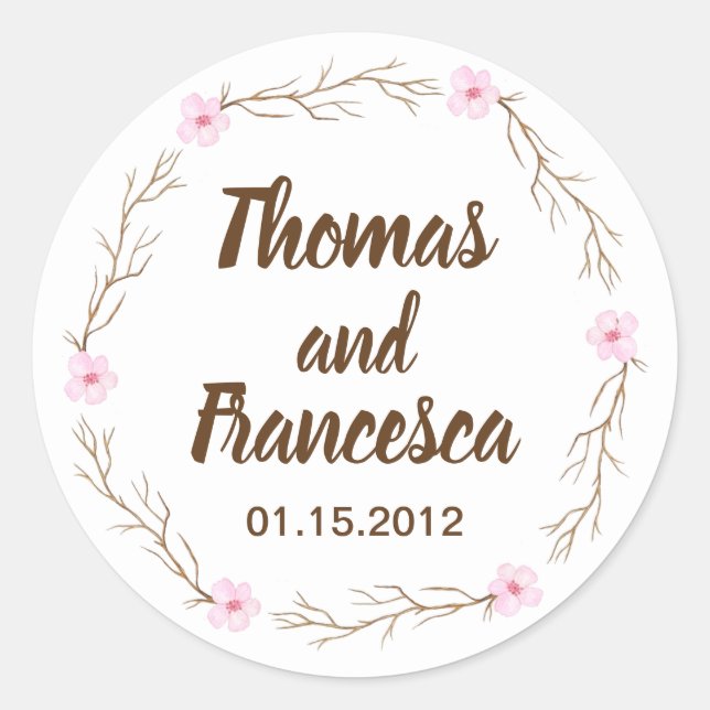 Cherry Blossoms Watercolor Wedding Sticker (Front)