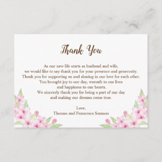 Cherry Blossoms Watercolor Wedding Thank You Card