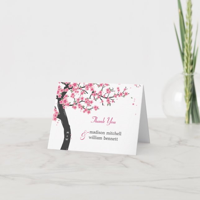 Cherry Blossoms Wedding Folded Thank You Cards (Front)