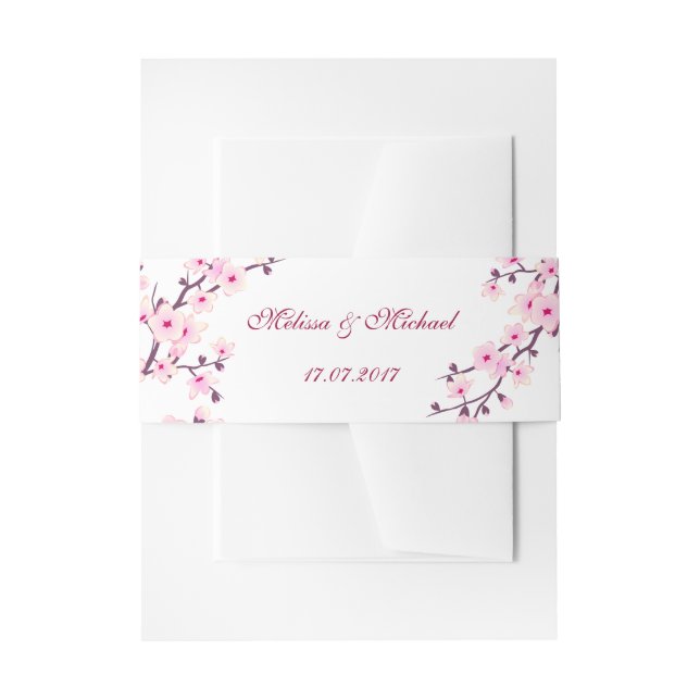 Cherry Blossoms Wedding Invitation Belly Band (Front Example)